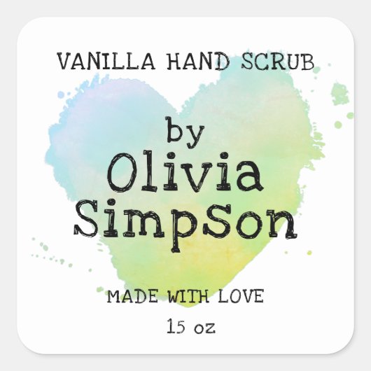 愛を込めて作りました 緑のハート 小規模事業所 スクエアシール (正面)