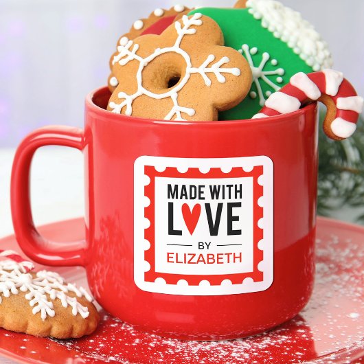 愛を込めて作りました 赤いクリスマススタンプシール スクエアシール