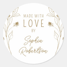 愛を込めて作成されたパーソナライズド ラインアート フラワーデザイン ラウンドシール