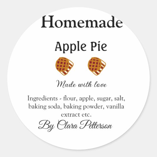 愛を込めて手作りのアップルパイの材料 ラウンドシール (正面)