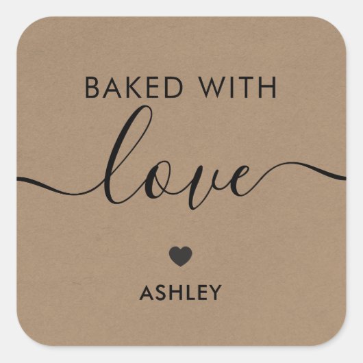 愛を込めて焼きました タグ, 手作りステッカー, クラフト スクエアシール (正面)