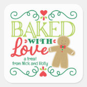 愛を込めて焼き上げたジンジャーマン フェスティブクリスマス スクエアシール (正面)