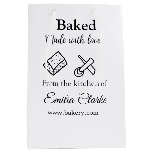 愛を込めて焼き上げたパン屋のビジネス名を追加 テクスチャ L ミディアムペーパーバッグ (正面)
