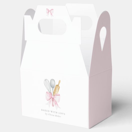 愛を込めて焼き上げたピンクの蝶リボン コケッティ パーソナライズド フェイバーボックス (オープン)