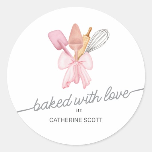 愛を込めて焼き上げた水彩画のパーソナライズされたもの ラウンドシール (正面)