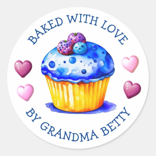 愛を込めて焼き上げた、ハンドメイドのカップケーキラベル ラウンドシール (正面)