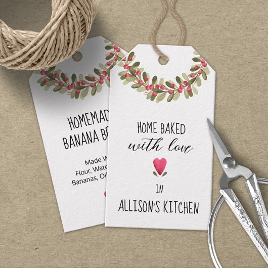 愛を込めて焼き上げた ホリデーグリーンの水彩画 ギフトタグ