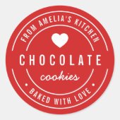 愛を込めて焼き上げました - 背景色は編集可能 ラウンドシール (正面)