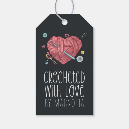 愛を込めて編まれた手作りの毛糸ハート ギフトタグ (正面)