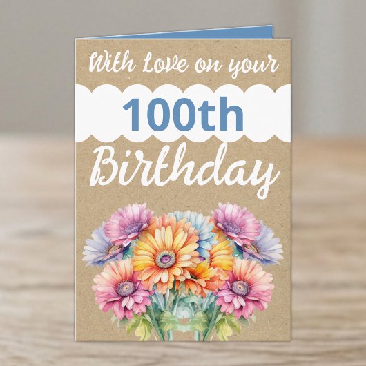 愛を込めて100歳の誕生日ガーベラの花青 カード