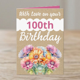 愛を込めて100歳の誕生日ガーベラの花 ピンク カード