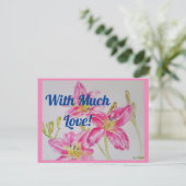 愛を込めて　プリティ・ピンクリリー・水彩画　ポストカード ポストカード (スタンド正面)