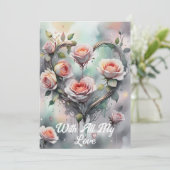 愛を込めて ロマンチックなピンクのバラのハート カード (スタンド正面)
