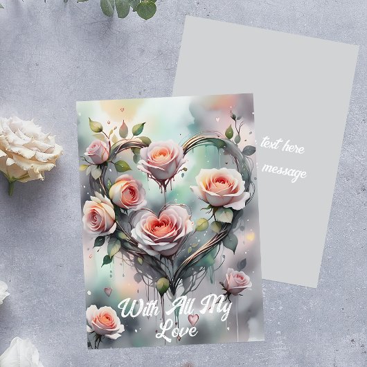 愛を込めて ロマンティックなピンクのバラのハート カード