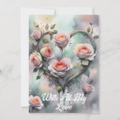 愛を込めて ロマンティックなピンクのバラのハート カード (正面)