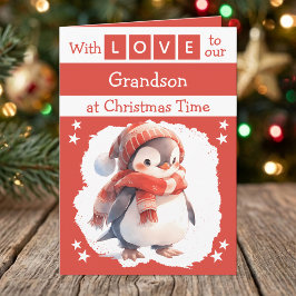 愛を込めて 孫 ペンギン 赤いクリスマス シーズンカード