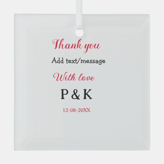 愛を込めて 新郎新婦の名前を入れて ありがとうの日 ガラスオーナメント (正面)