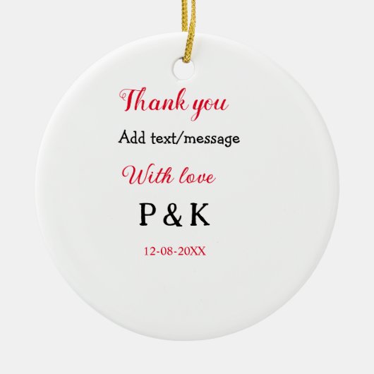 愛を込めて 新郎新婦の名前を入れて ありがとうの日 セラミックオーナメント (正面)