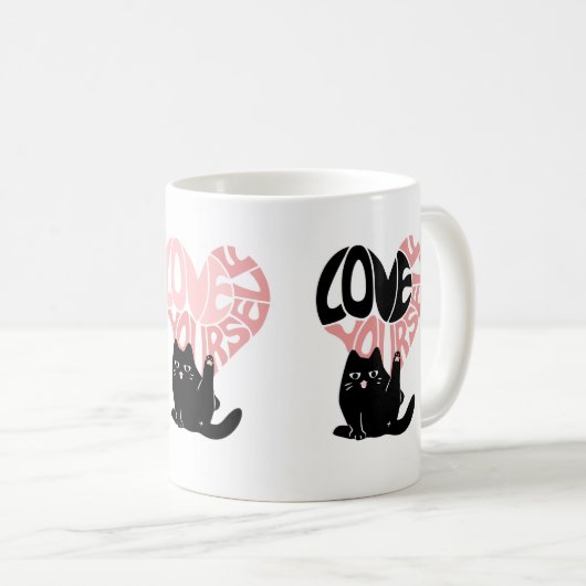 愛を込めて 自分を愛して 面白い猫 コーヒーマグカップ (正面右)