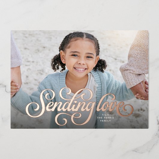 愛を送る可愛い1枚の写真バレンタイン 箔シーズンカード (正面)