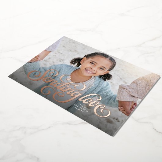 愛を送る可愛い1枚の写真バレンタイン 箔シーズンカード (回転した状態)