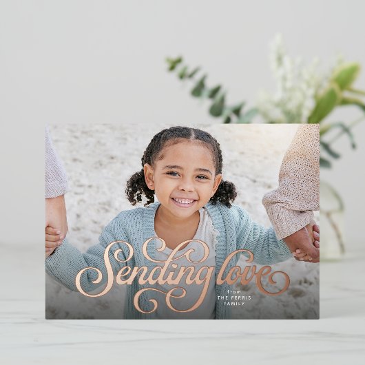 愛を送る可愛い1枚の写真バレンタイン 箔シーズンカード (立ち正面)