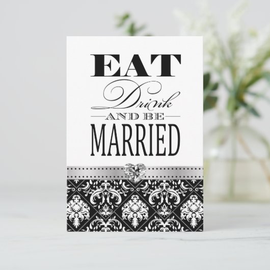 愛を食べ、結婚したが-黒/白いダマスク織あって下さい 出欠カード (スタンド正面)