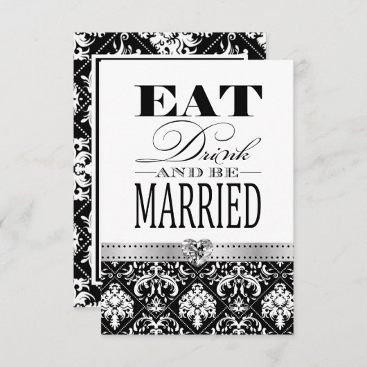 愛を食べ、結婚したが-黒/白いダマスク織あって下さい 出欠カード (正面/裏面)