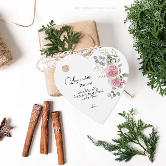 愛を魂にアンカーする芍薬のウェディングフェアタグ フェイバータグ