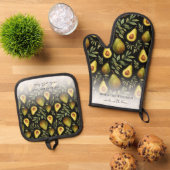 愛アボカド模様のモノグラム 鍋つかみ&鍋敷きセット (トップダウン)