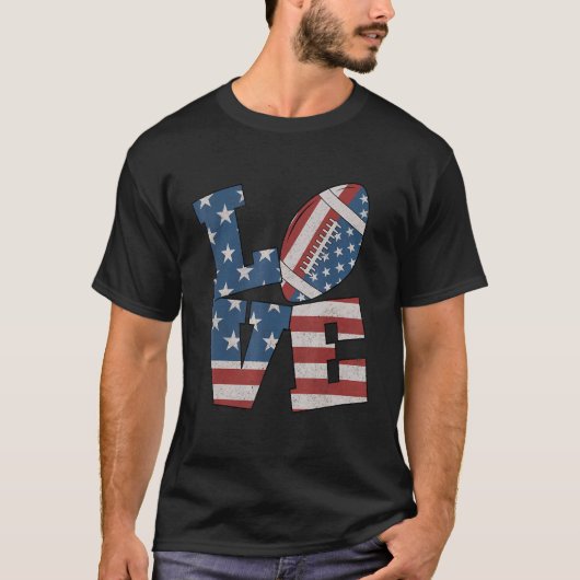 愛アメリカンフットボール国旗7月4日愛国心 Tシャツ (正面)