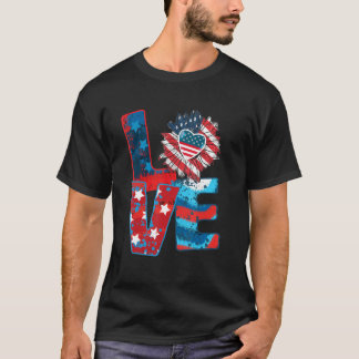 愛アメリカ国旗ひまわり愛国心7月4日 Tシャツ