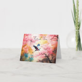 愛アートクレイン飛んでいるさくらんぼの花々ありがとう ノートカード (正面)