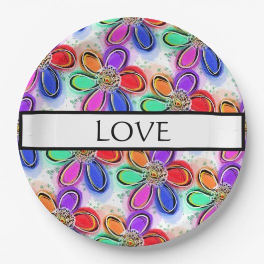 愛アート水カラフル色の花 ペーパープレート (正面)
