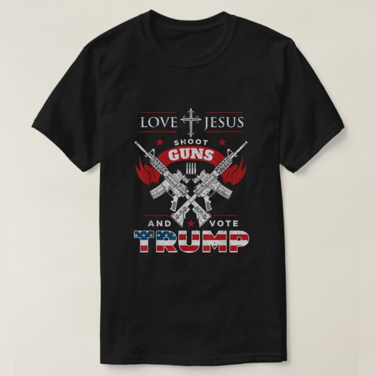 愛イエスが銃を撃ってトランプを投票 Tシャツ (デザイン正面)
