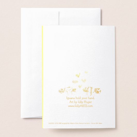 愛イグアナおもしろいマンガ折り畳みグリーティングカード 箔カード (裏面封筒付き)