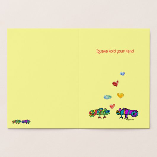 愛イグアナおもしろいマンガ折り畳みグリーティングカード 箔カード (内部)
