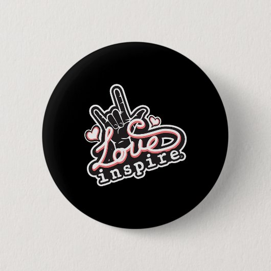 愛インスパイアASL ILYハンドサイン言語ろう意識 缶バッジ (正面)