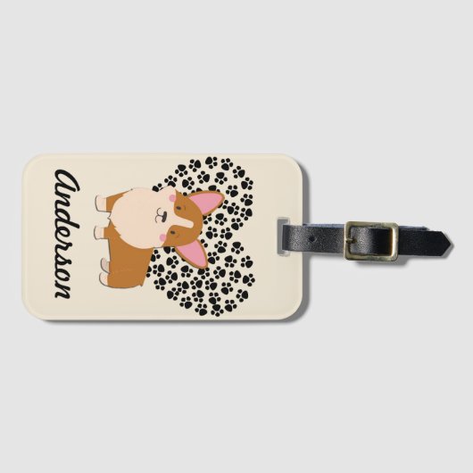 愛ウェルシュコーギーの小犬の足はパーソナライズ印刷します ラゲッジタグ (正面横)