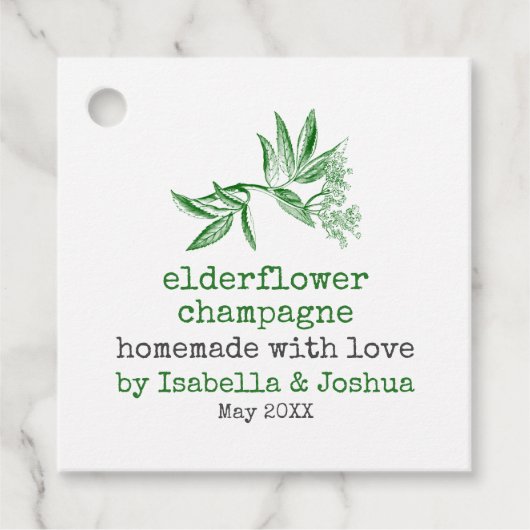 愛エルダーフラワーシャンパーニュのラベル付き手作り フェイバータグ (正面)