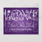 愛エレガントが紫色に輝く日付を保存 案内ポストカード (正面)