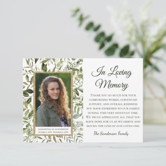 愛エレガントする記憶の白のユーカリ葬儀 サンキューカード (スタンド正面)