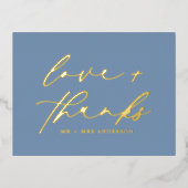 愛エレガントとス感謝していクリッ結婚トの埃の多い青 箔シーズンポストカード (正面)