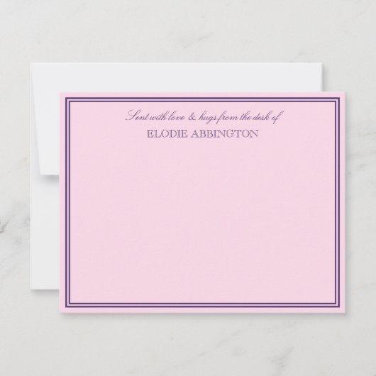 愛エレガントとハグで送られるピンクの紫 ノートカード (正面)