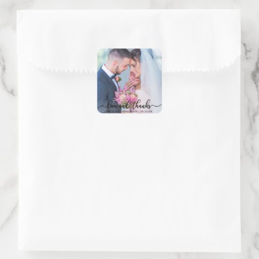 愛エレガントと感謝していの写真結婚Blk スクエアシール (バッグ)