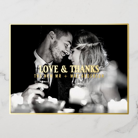 愛エレガントと感謝していの結婚写真 箔シーズンポストカード (正面)