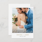 愛エレガントと感謝していモダン金ゴールド結婚写真 サンキューカード (正面/裏面)
