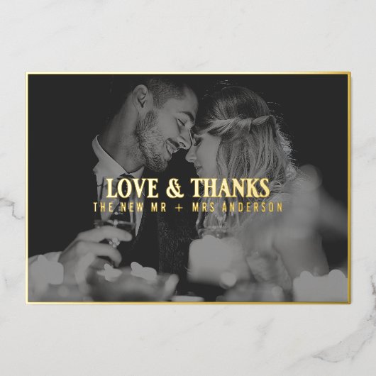 愛エレガントと感謝してい写真ありがとうご結婚ざい 箔シーズンカード (正面)