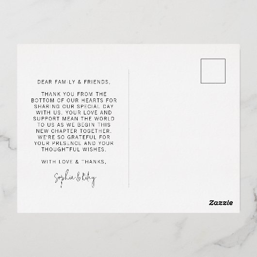 愛エレガントと感謝してい写真ありがとうご結婚ざい 箔シーズンポストカード (裏面)