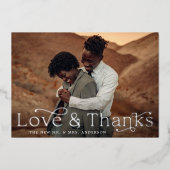 愛エレガントと感謝してい石板ブルーフォト結婚ズ 箔招待状 (正面)